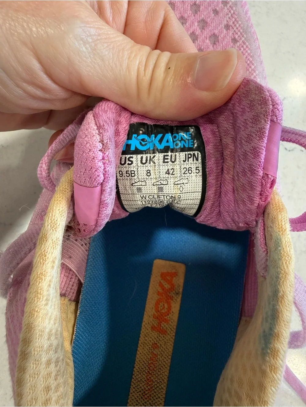 HOKA ONE Clifton 9 Women’s Mesh Lace-Up Running Sneakers Pink Blue - Picture 8 of 8